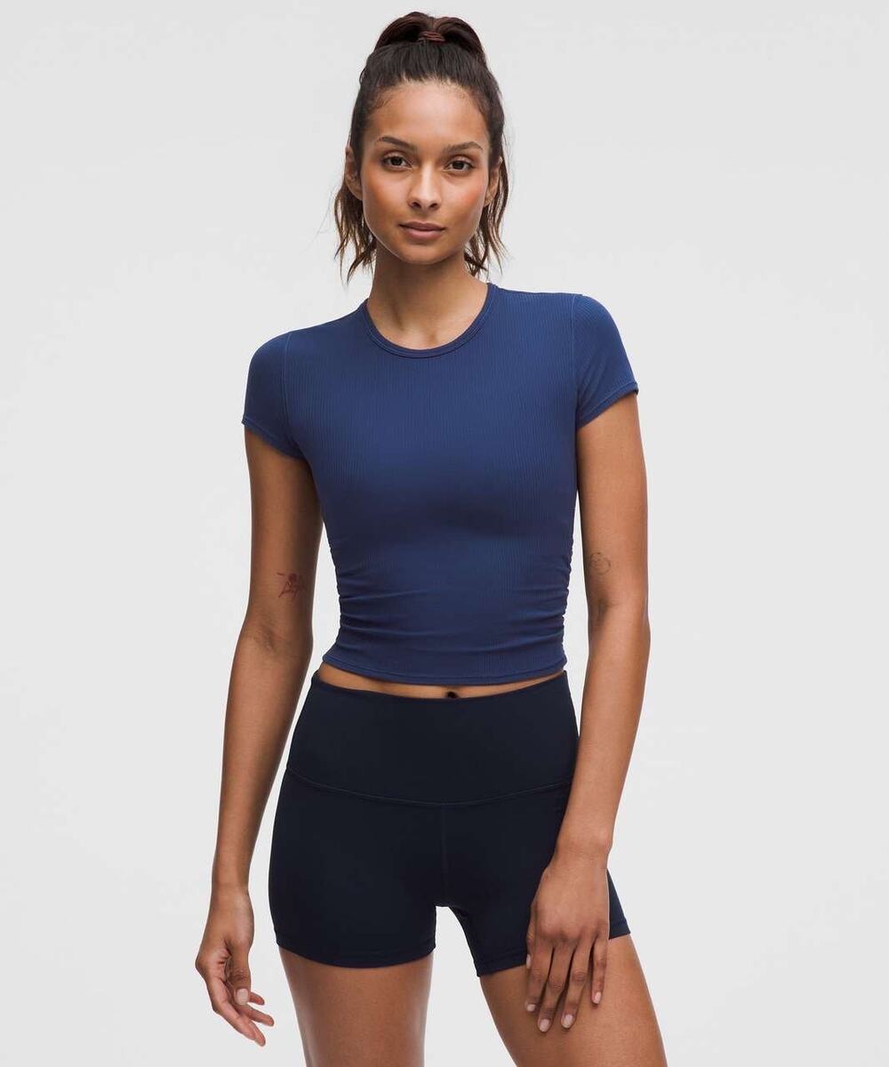 Lululemon All It Takes Back Twist Ribbed Short Sleeve Shirt Club Blue 8